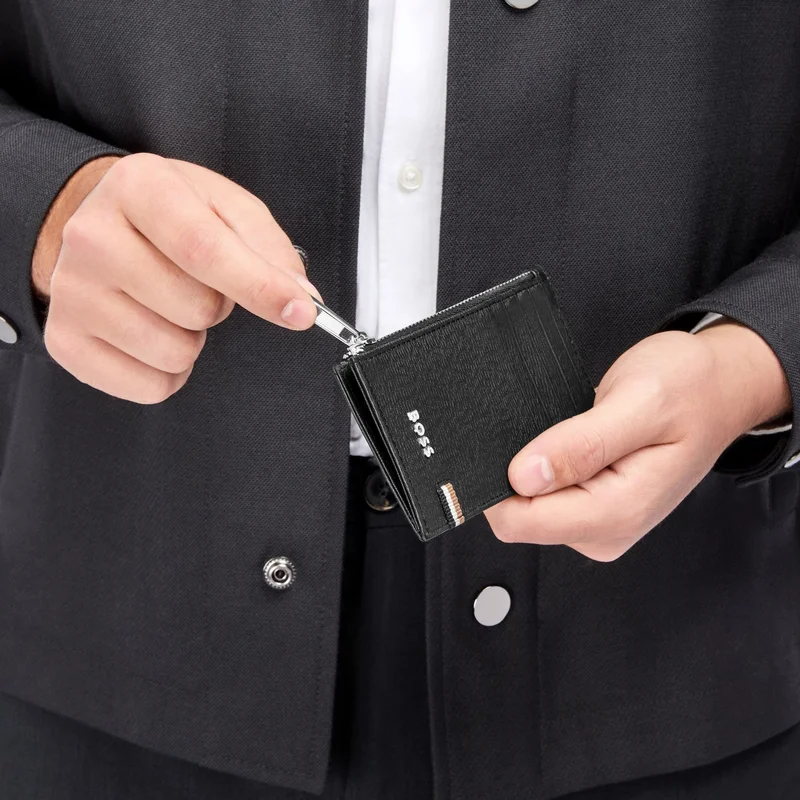 Hugo Boss Калъф за карти Classic Iconic, с 5 отделения, с цип, черен
