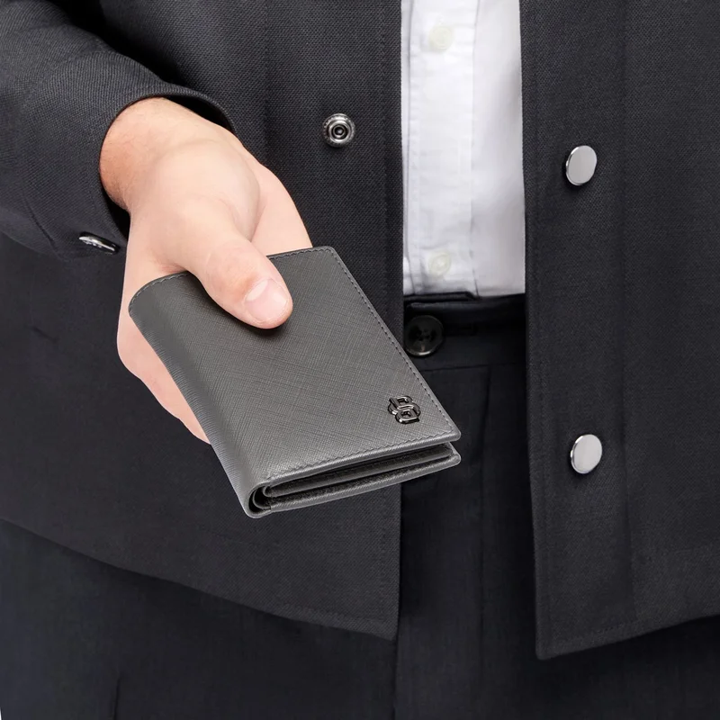 Hugo Boss Card holder Saffiano, with 16 slots, grey