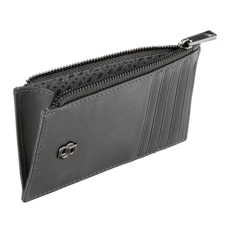 Hugo Boss Card holder Saffiano, with 5 slots, with zipper, grey