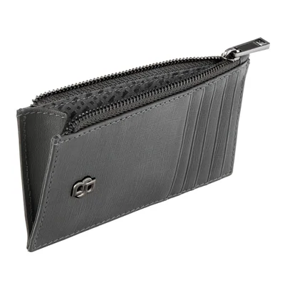 Hugo Boss Card holder Saffiano, with 5 slots, with zipper, grey