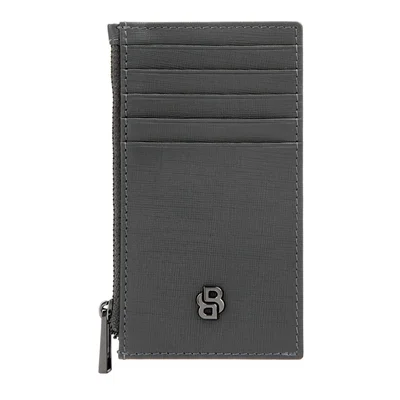 Hugo Boss Card holder Saffiano, with 5 slots, with zipper, grey