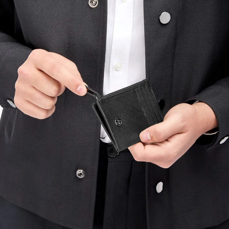 Hugo Boss Card holder Saffiano, with 5 slots, with zipper, black