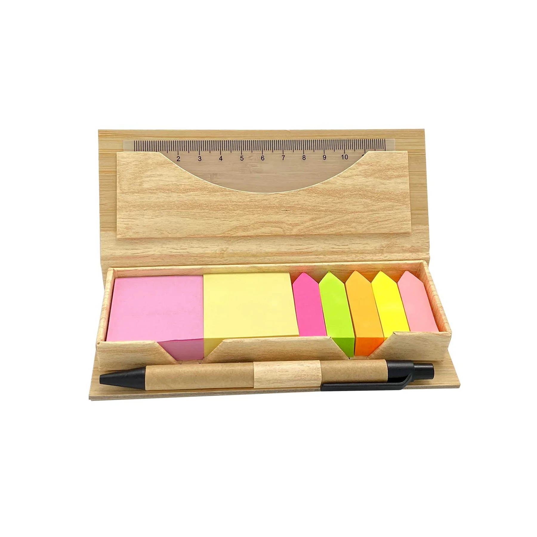 Linea Set of notes, ruler & pen, in bamboo box