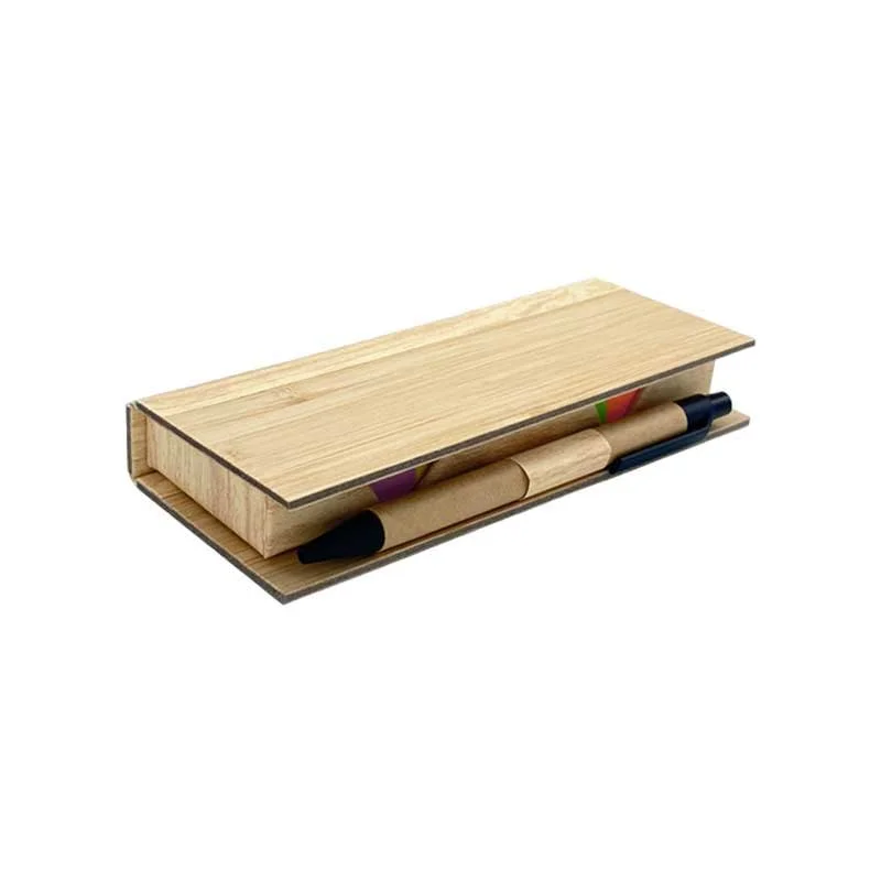 Linea Set of notes, ruler and pen, in bamboo box, with print included, 50 pcs