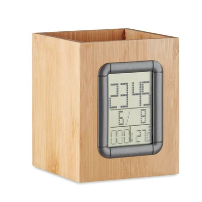 Pencil Holder Top Manila, wooden, with clock