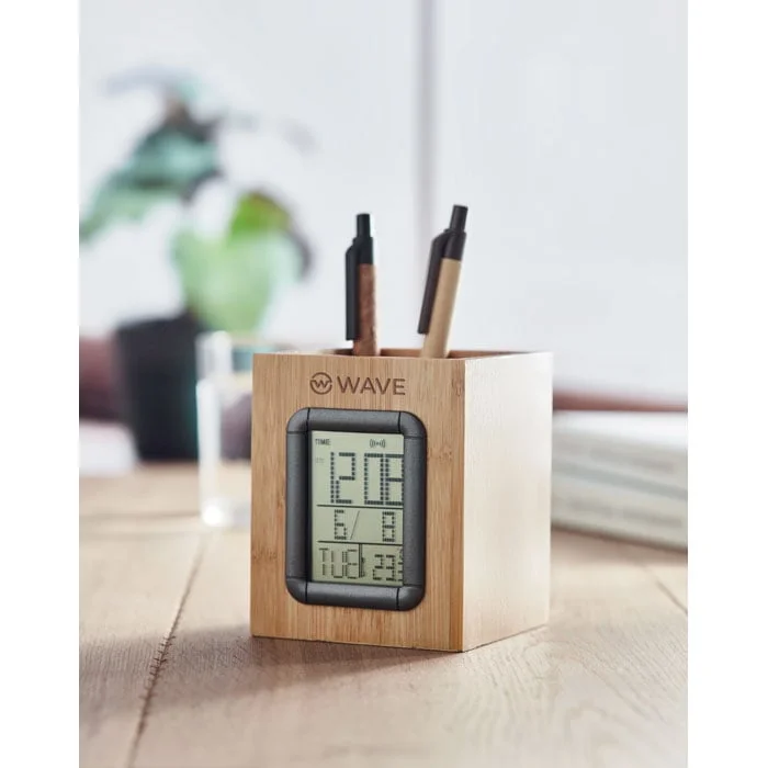 Pencil Holder Top Manila, wooden, with clock