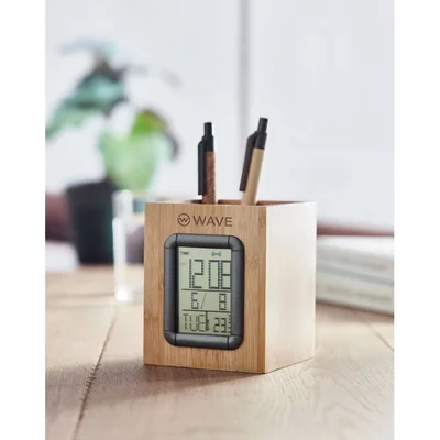 Pencil Holder Top Manila, wooden, with clock