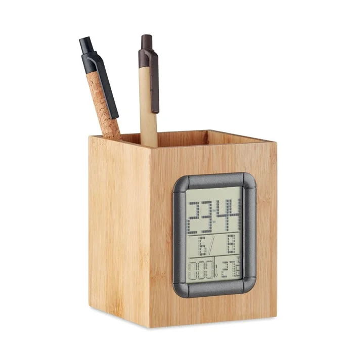 Pencil Holder Top Manila, wooden, with clock