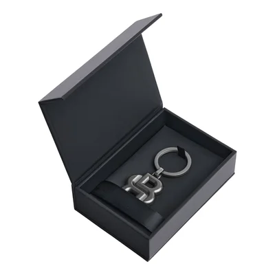 Hugo Boss Ключодържател Double B, тъмносив мат