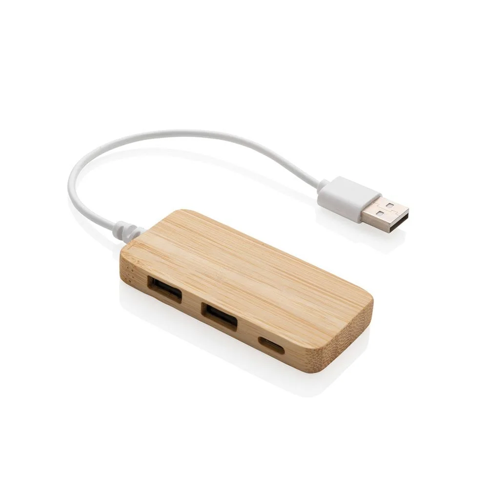 XD USB Hub, with 2 USB 2.0 ports and 1 USB Type-C, bamboo
