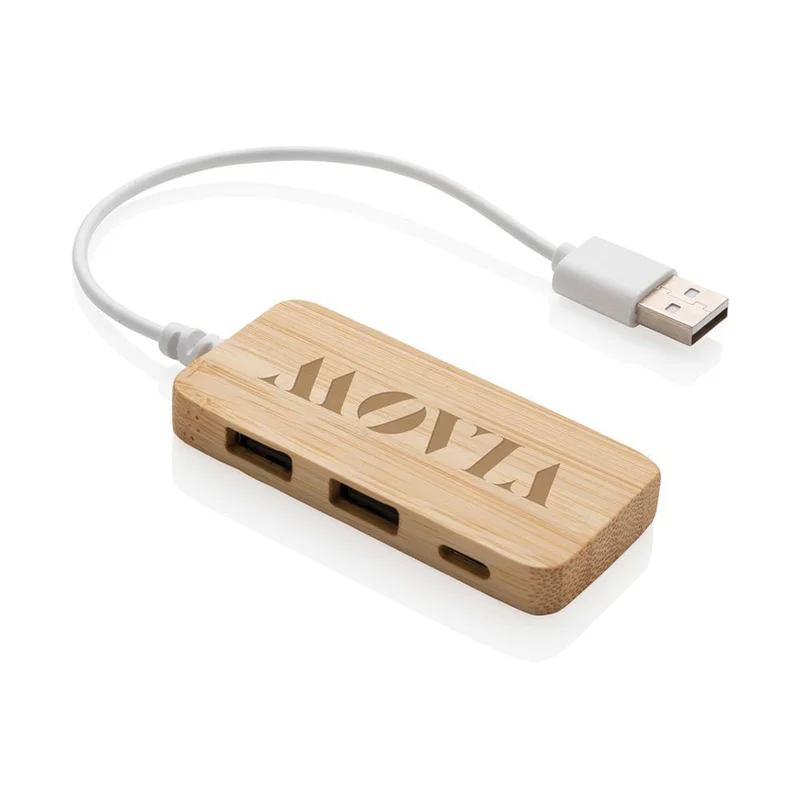 XD USB Hub, with 2 USB 2.0 ports and 1 USB Type-C, bamboo