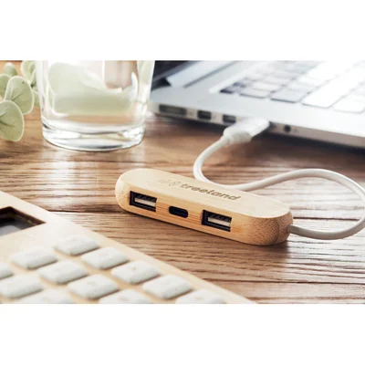 USB Хъб Vina, с 3 USB 2.0 порта, бамбук