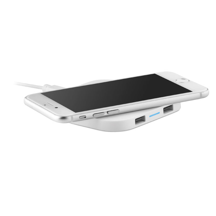 ÎNCĂRCĂTOR WIRELESS UNIPAD CU HUB USB 2.0, 2 PORȚI, 5W, ALB