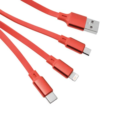 TOPS Кабел за зареждане, USB, с ретрактор и 3 конектора, 1 m, червен