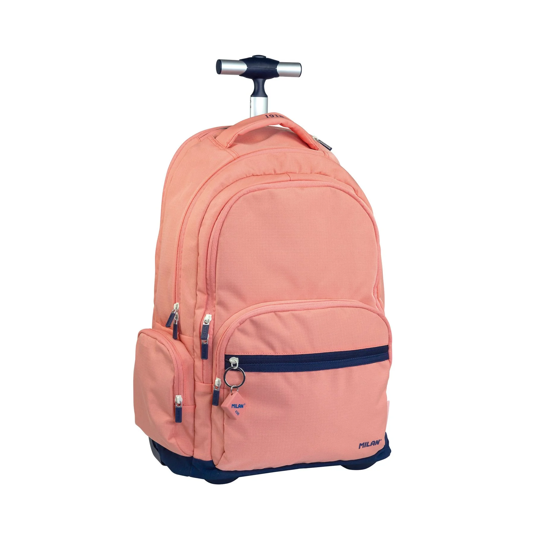 Milan Backpack 1918, with wheels, 6 zippers, 25 L, pink