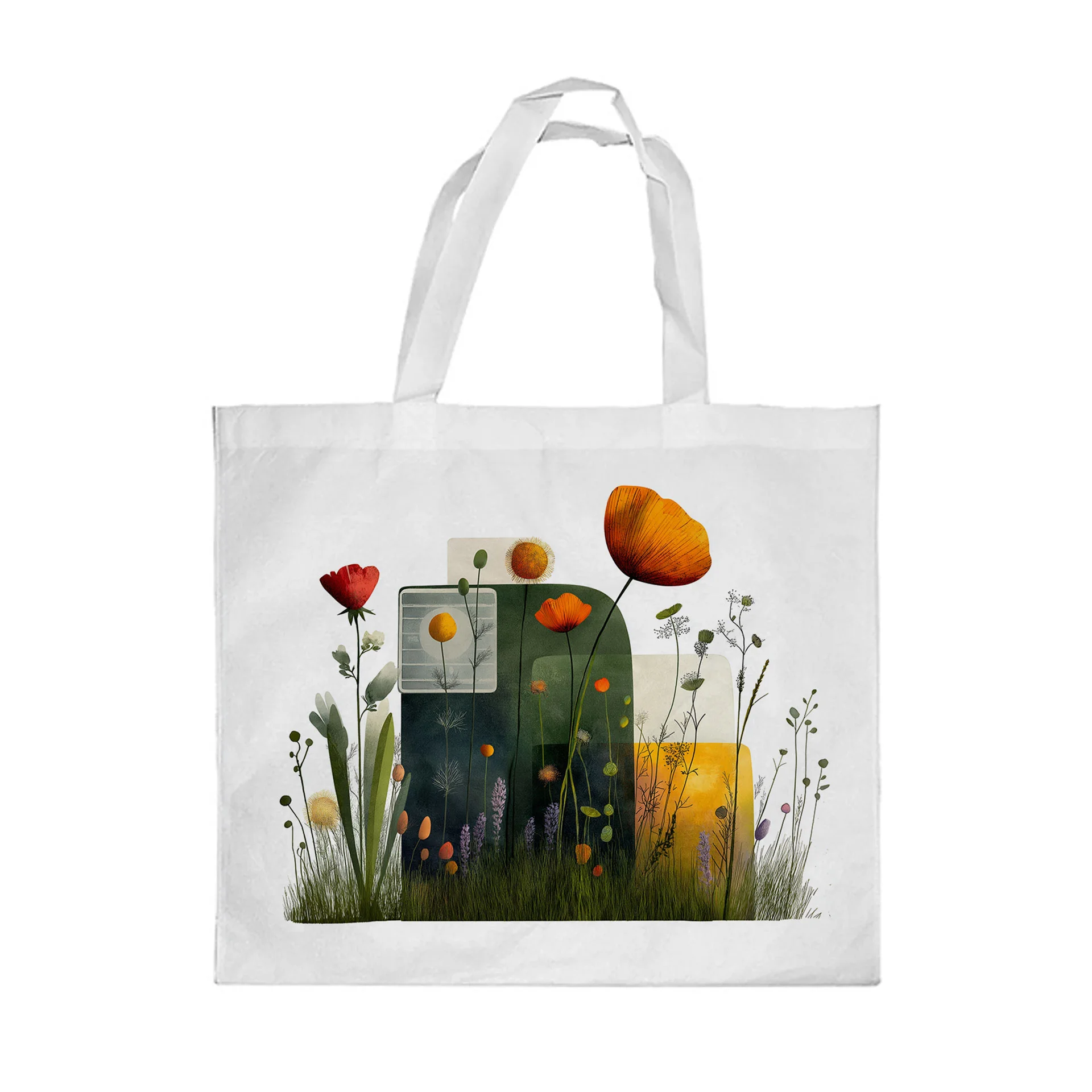 Gift&Go Торбичка Nature - Диви цветя, полиестерна, 38 х 39 cm, бяла