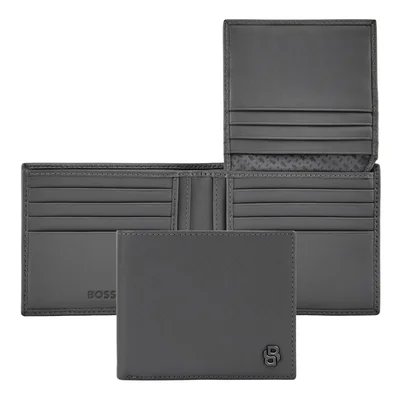 Hugo Boss Card wallet Saffiano Double B, with flap, grey
