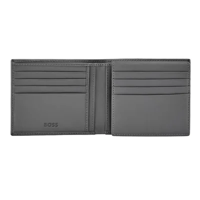 Hugo Boss Card wallet Saffiano Double B, with flap, grey