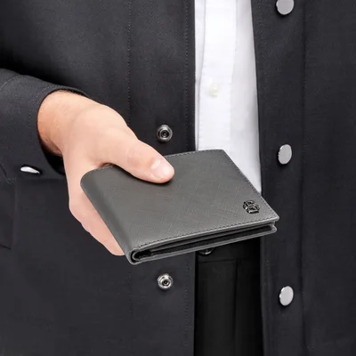 Hugo Boss Card wallet Saffiano Double B, with flap, grey