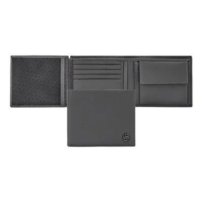 Hugo Boss Wallet Saffiano Double B, with flap and coin pocket, grey