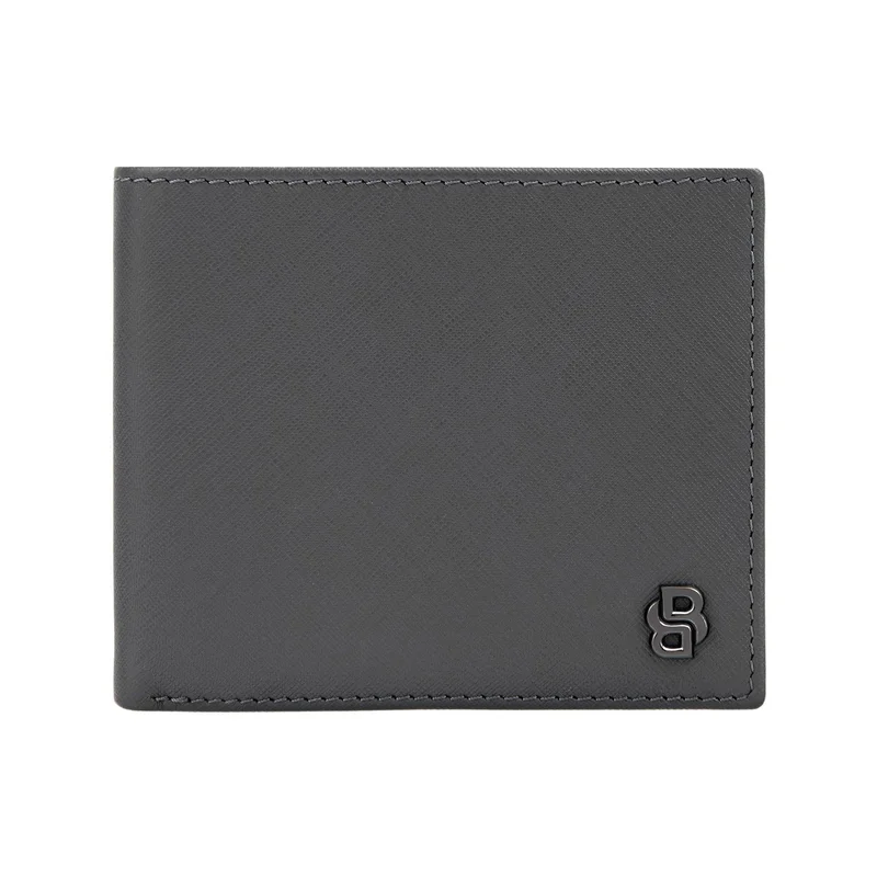 Hugo Boss Wallet Saffiano Double B, with flap and coin pocket, grey
