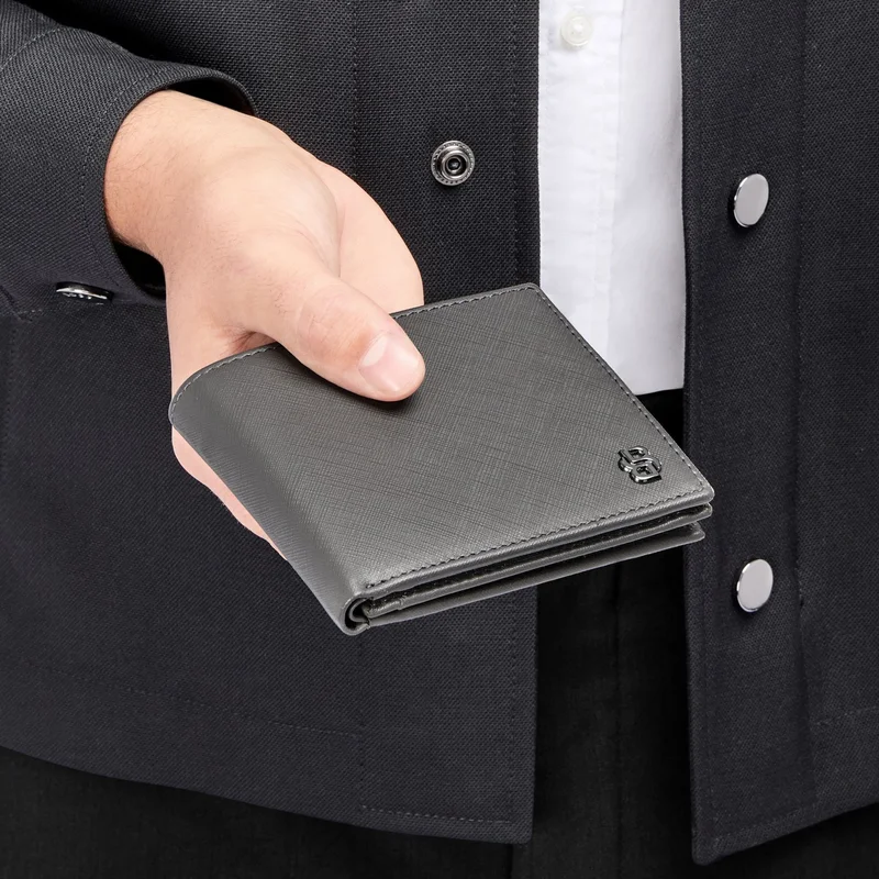 Hugo Boss Wallet Saffiano Double B, with flap and coin pocket, grey
