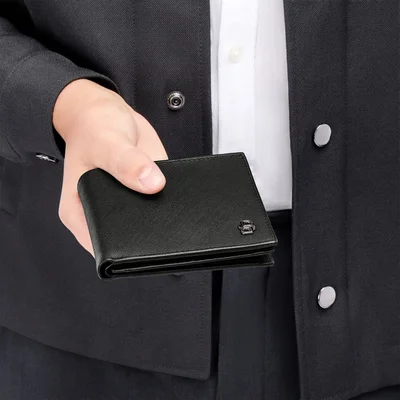 Hugo Boss Портфейл Saffiano Double B, с капак и отделение за монети, черен