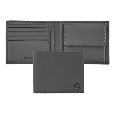 Hugo Boss Wallet Saffiano Double B, with coin pocket, grey