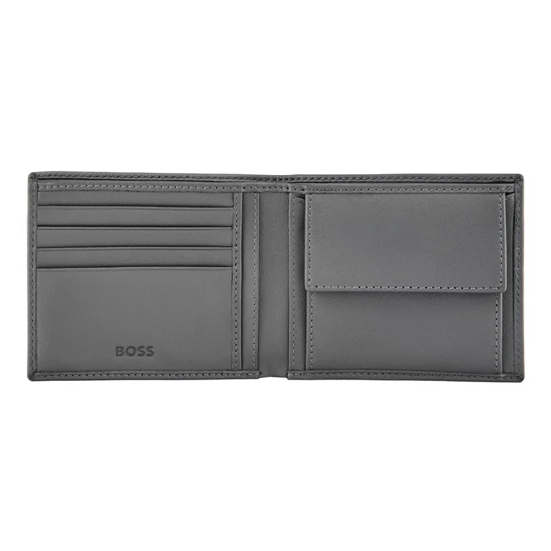 Hugo Boss Wallet Saffiano Double B, with coin pocket, grey