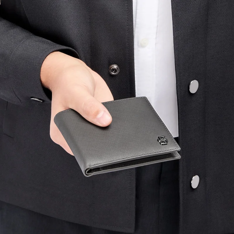 Hugo Boss Wallet Saffiano Double B, with coin pocket, grey