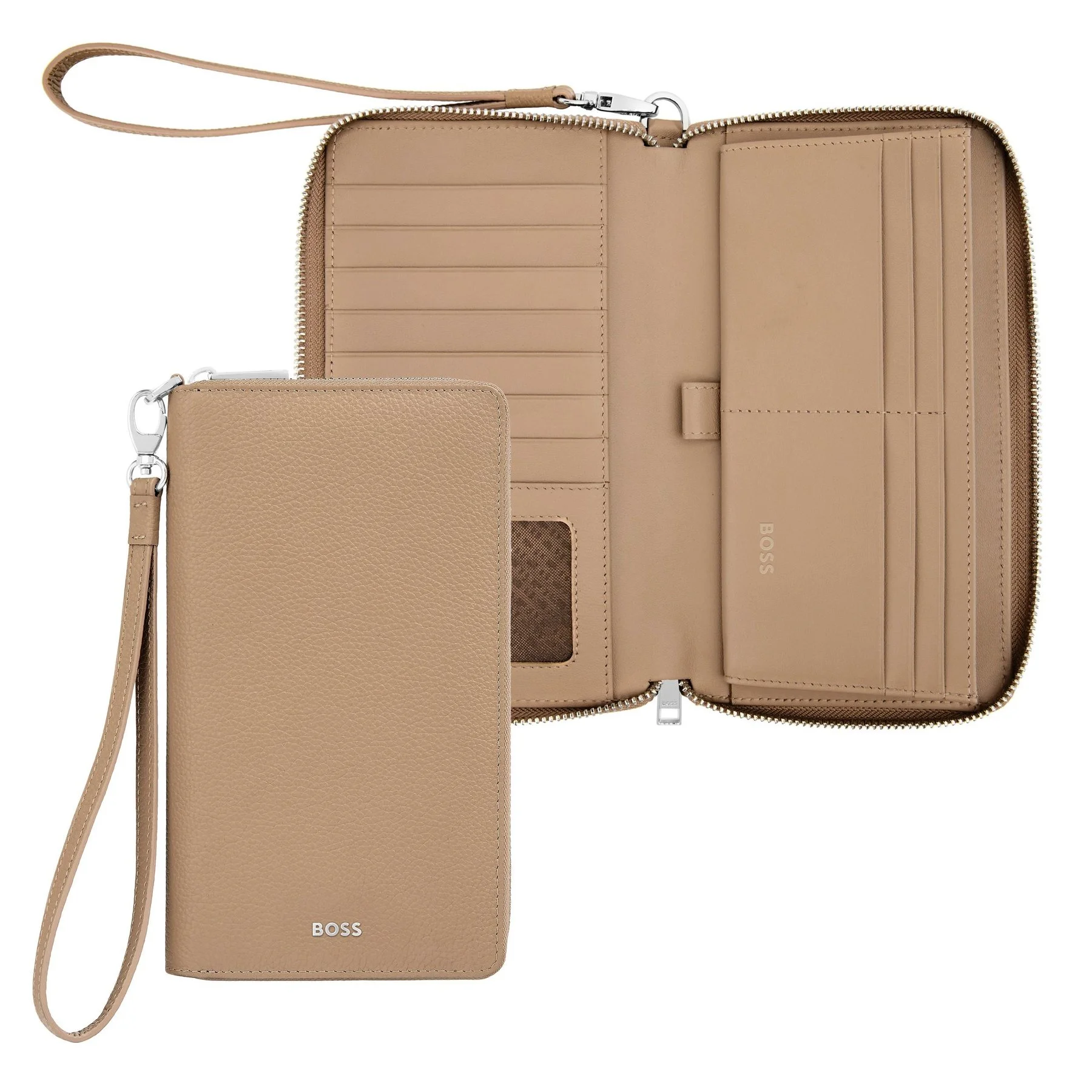 Hugo Boss Портфейл за пътуване Classic Grained, карамел