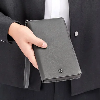 Hugo Boss Портфейл за пътуване Saffiano, сив