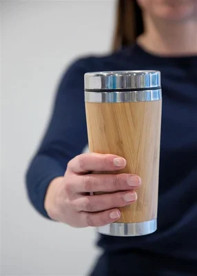Sasa Thermal mug, stainless steel and bamboo, 450 ml