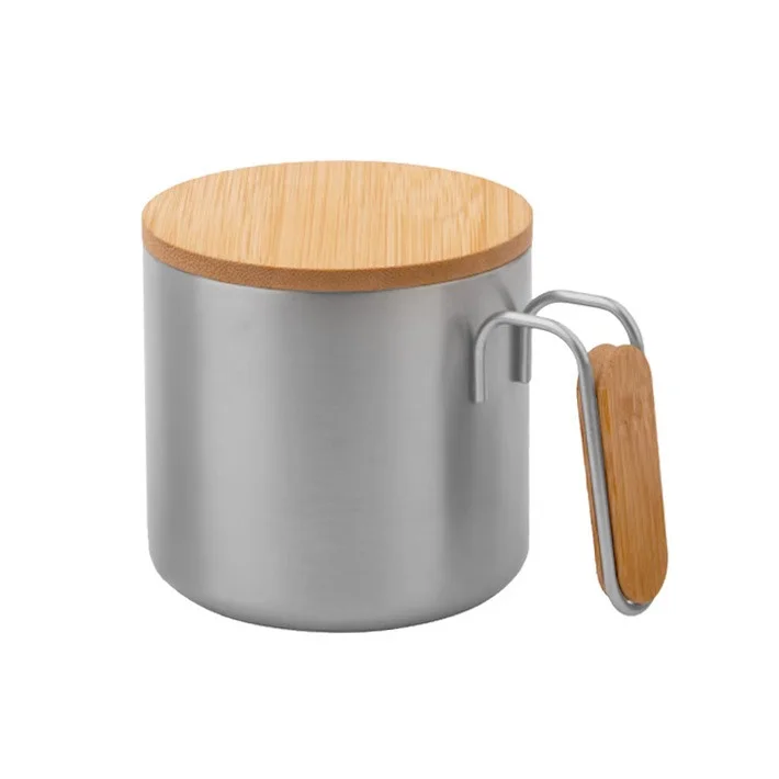 Yabla Cup, double-wall, metal, with bamboo parts, 350 ml, silver