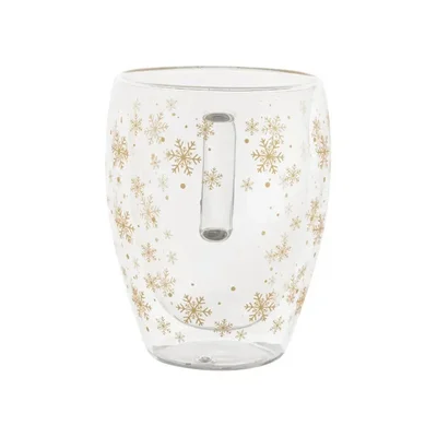 Double-wall mug More Than Gifts Snostro, snowflakes, borosilicate glass, 350 ml