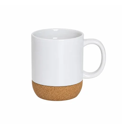BESTSUB Ceramic Mug with Cork Base and Lid, 420 ml, white