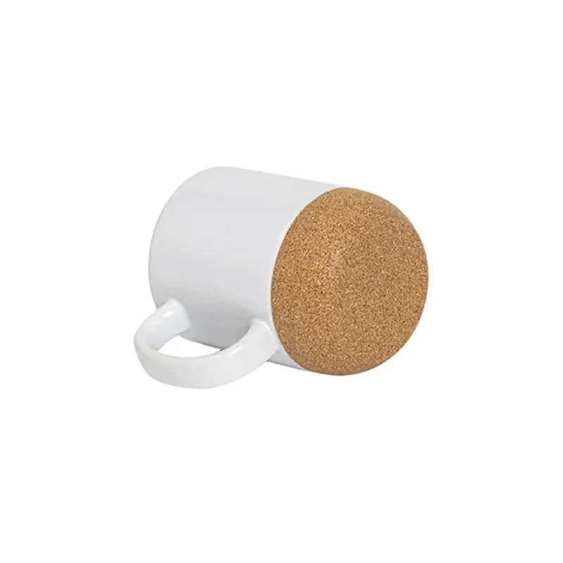 BESTSUB Ceramic Mug with Cork Base and Lid, 420 ml, white
