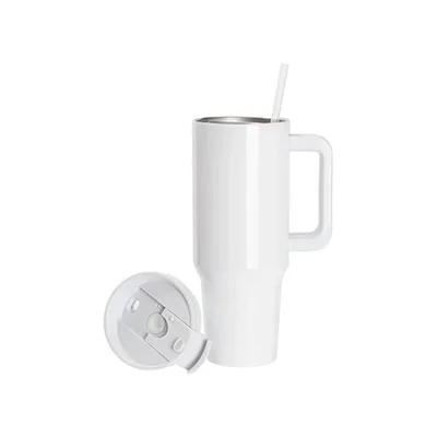 BESTSUB Mug with Handle, Straw and Lid, 1200 ml, white