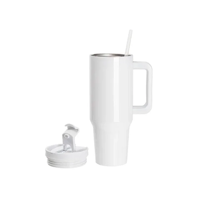 BESTSUB Mug with Handle, Straw and Lid, 1200 ml, white