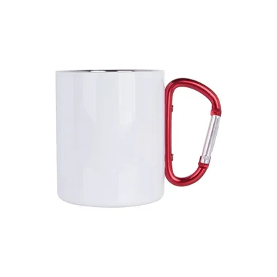 BESTSUB Mug with Red Carabiner Handle, stainless steel, 300 ml, white