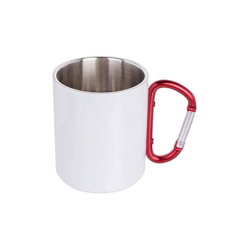 BESTSUB Mug with Red Carabiner Handle, stainless steel, 300 ml, white