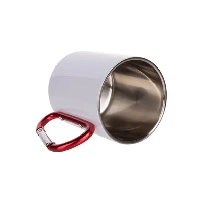 BESTSUB Mug with Red Carabiner Handle, stainless steel, 300 ml, white