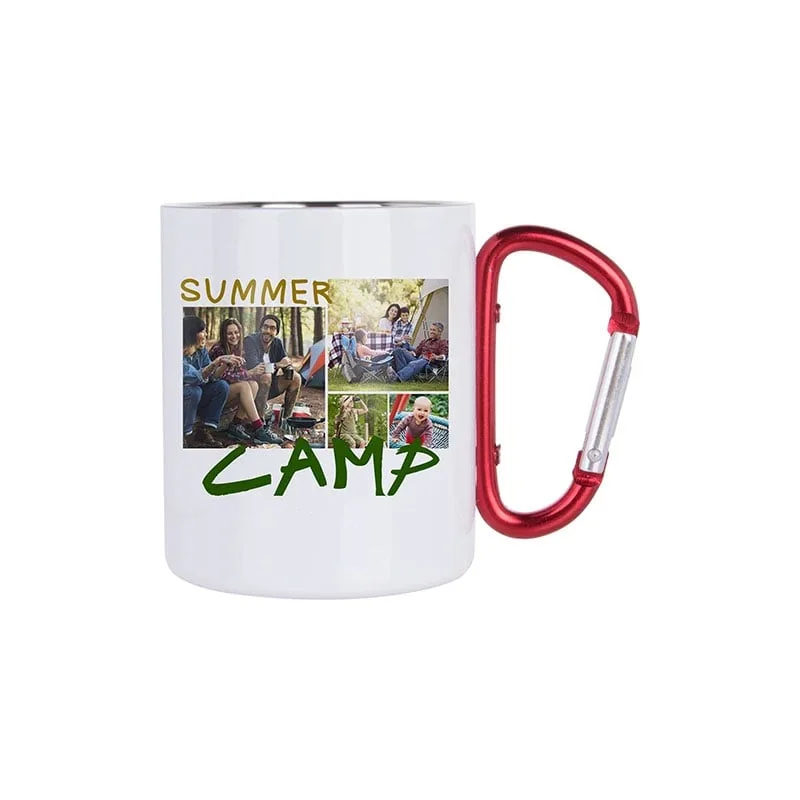 BESTSUB Mug with Red Carabiner Handle, stainless steel, 300 ml, white