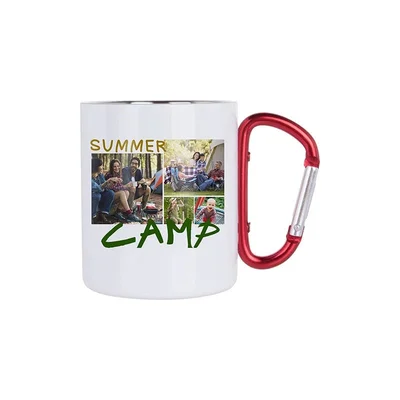 BESTSUB Mug with Red Carabiner Handle, stainless steel, 300 ml, white