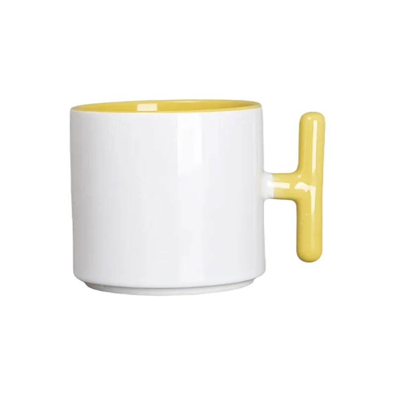 BESTSUB Ceramic Mug with T-Handle, 270 ml, white-yellow