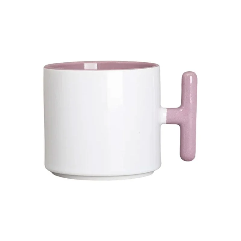 BESTSUB Ceramic Mug with T-Handle, 270 ml, white-pink