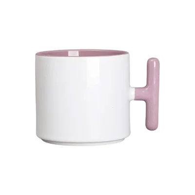 BESTSUB Ceramic Mug with T-Handle, 270 ml, white-pink