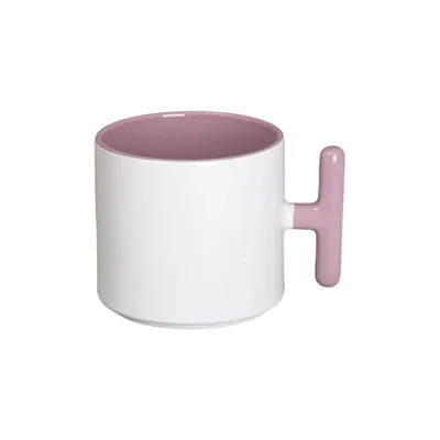BESTSUB Ceramic Mug with T-Handle, 270 ml, white-pink