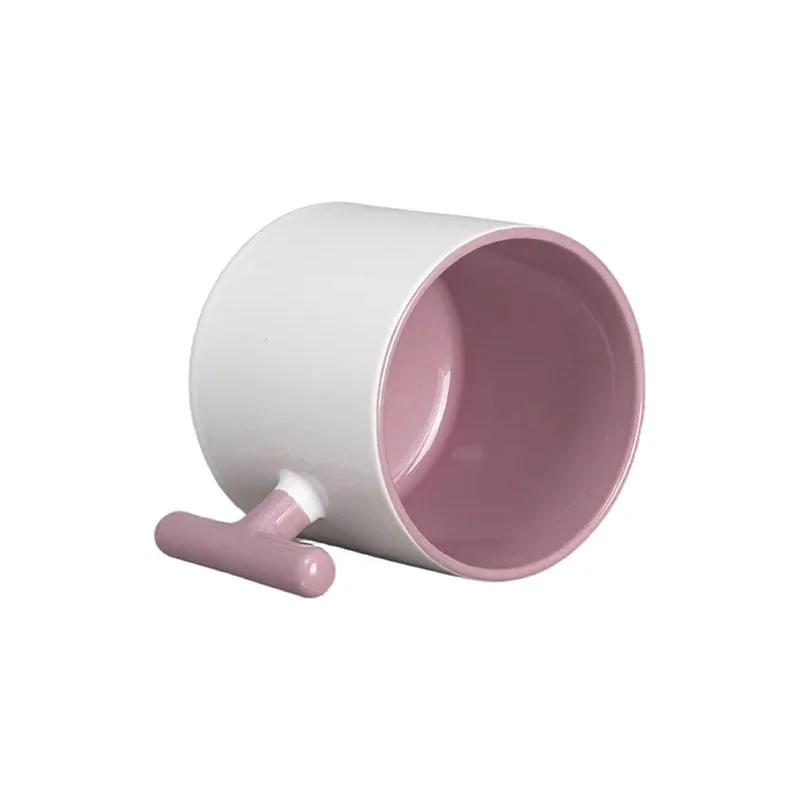 BESTSUB Ceramic Mug with T-Handle, 270 ml, white-pink