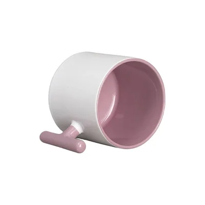 BESTSUB Ceramic Mug with T-Handle, 270 ml, white-pink